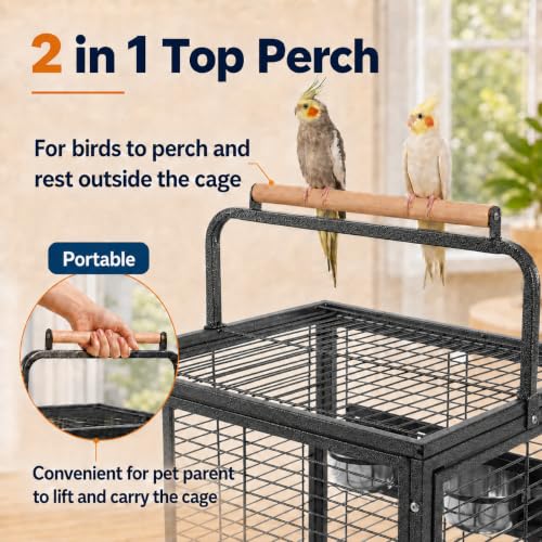Image of Yaheetech 25.5 inch Small Bird Cage, Wrought Iron Bird Travel Cage with Wooden Perch Handle & Seed Guard for Conures, Budgies, Lovebirds & Small to Medium Birds