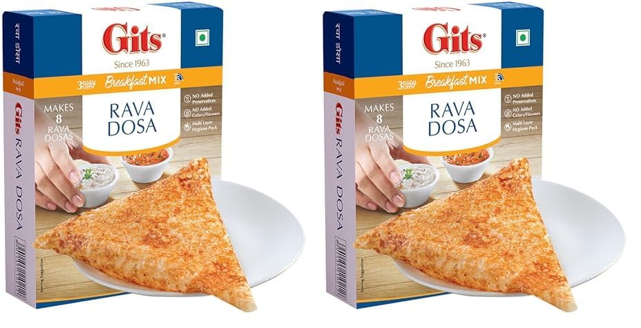 Image of Gits Instant Rava Dosa Breakfast Mix, Makes 8 per Pack, Pure Veg, South Indian Recipe, 200g (Pack of 2)