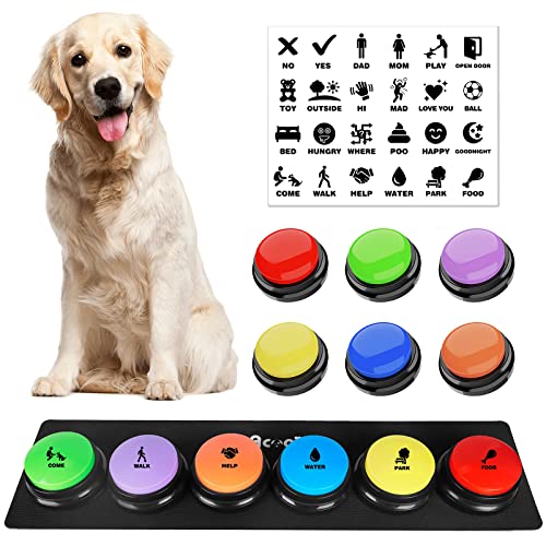 Dog Buttons For Communication, 6 Pcs Dog Talking Button Set, 30S Voice Recordable Pet Training Buzzer, Speaking Buttons For Cats & Dogs With Waterproof Dog Activity Mat And 24 Scene Stickers #TOP29