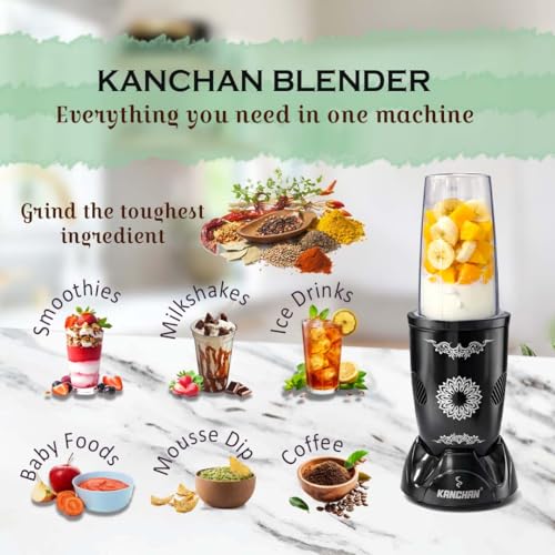 Image of Kanchan Nutri Blender Mixer Grinder (3 Jar, 2 Blade) 450 Watt - Blender for Smoothie & Juices, Protein Shake, Puree, Chutney, Masala -3 Unbreakable Jars (500ml & 2x300ml) -SS Blades for Grind & Blend
