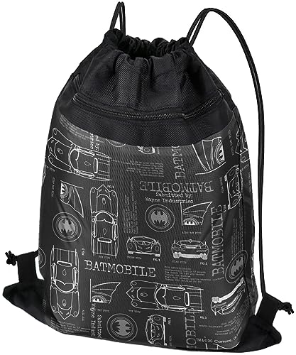 LOGOVISION Batman Batmobile Blueprint Pattern Drawstring Backpack Sports Bag Sackpack 17