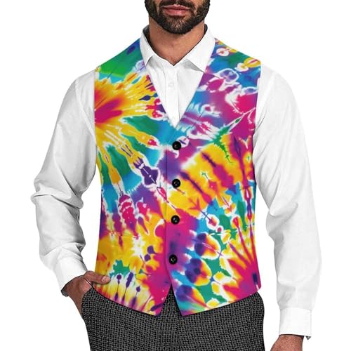 Watercolor Tie Dye Men's Suit Vest Slim Fit V-Ncek Waistcoat Business Casual Vest