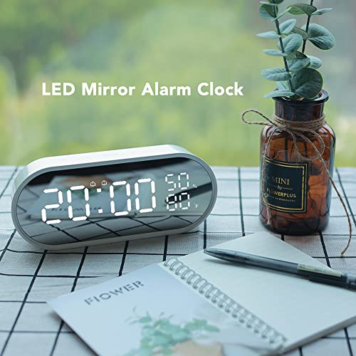 Fanju Digital Alarm Clock With Usb Port For Charging, Mirror Surface Led Time Display,Humidity Temperature Detect,Dual Alarm With Snooze Mode,Brightness Adjustable,Alarm Clock For Bedroom Desk #TOP1