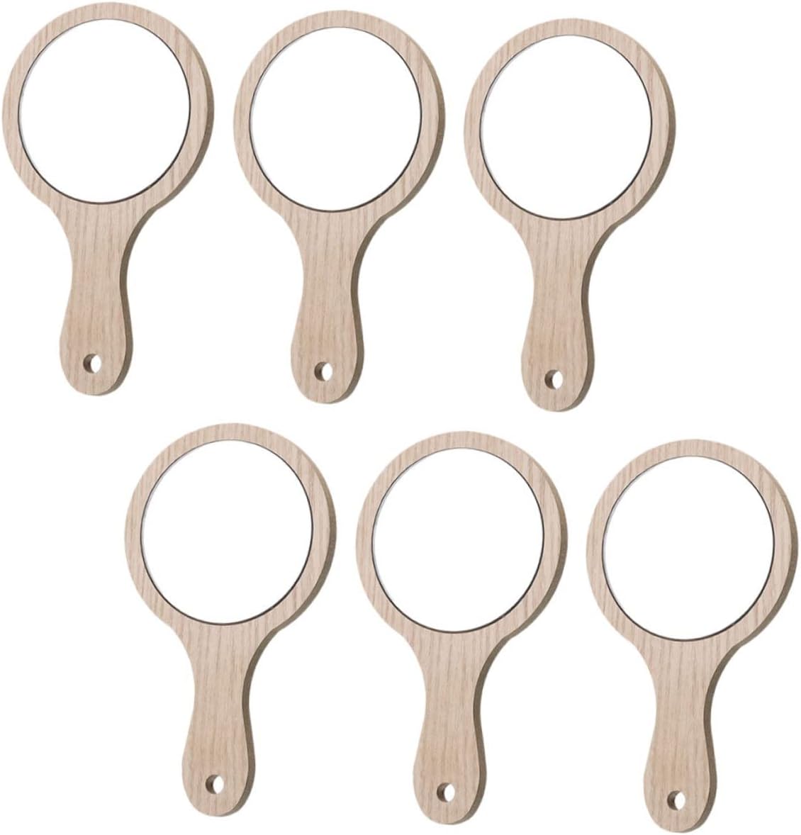6Pcs Portable Handheld Makeup Mirror with Wooden Handle Stylish Cosmetic Mirrors for Women Reflection for Travel and Daily Use Durable and Convenient Beauty Accessory