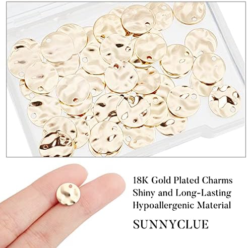 SUNNYCLUE 1 Box 50Pcs Stamping Blanks Round 18K Gold Plated Disc Tag Brass Pendants Bulk Flat Coin Charms Wavy Style for Jewelry Making Charms Bracelets Necklaces Crafts Supplies