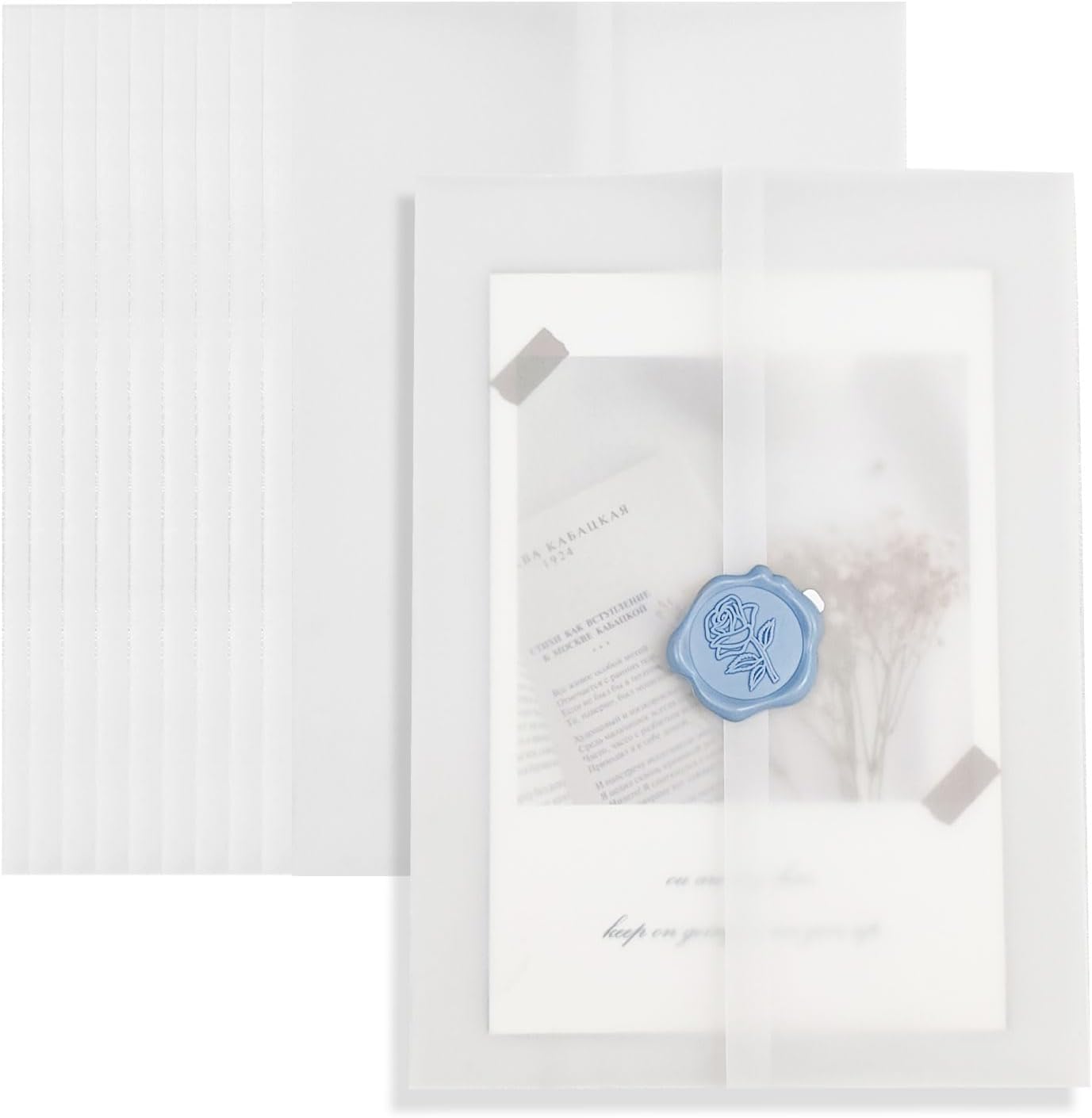 Pilloze 50 Pack Vellum Jackets for 5x7 Invitations - Pre-Folded 115GSM Wedding Invitation Wraps for Wedding, Invitation Cards, Greeting Cards, Baby Shower, Birthday