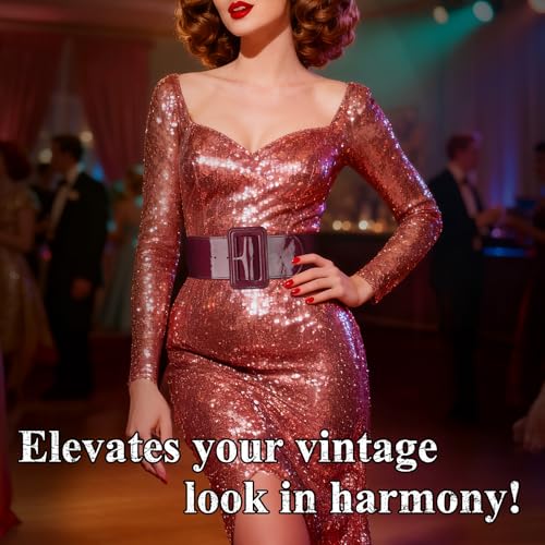 Image of VONMELLI Stretchy Wide Women Belts Elastic Vintage Belts for Women Fashion Ladies Waist Belt for Dress