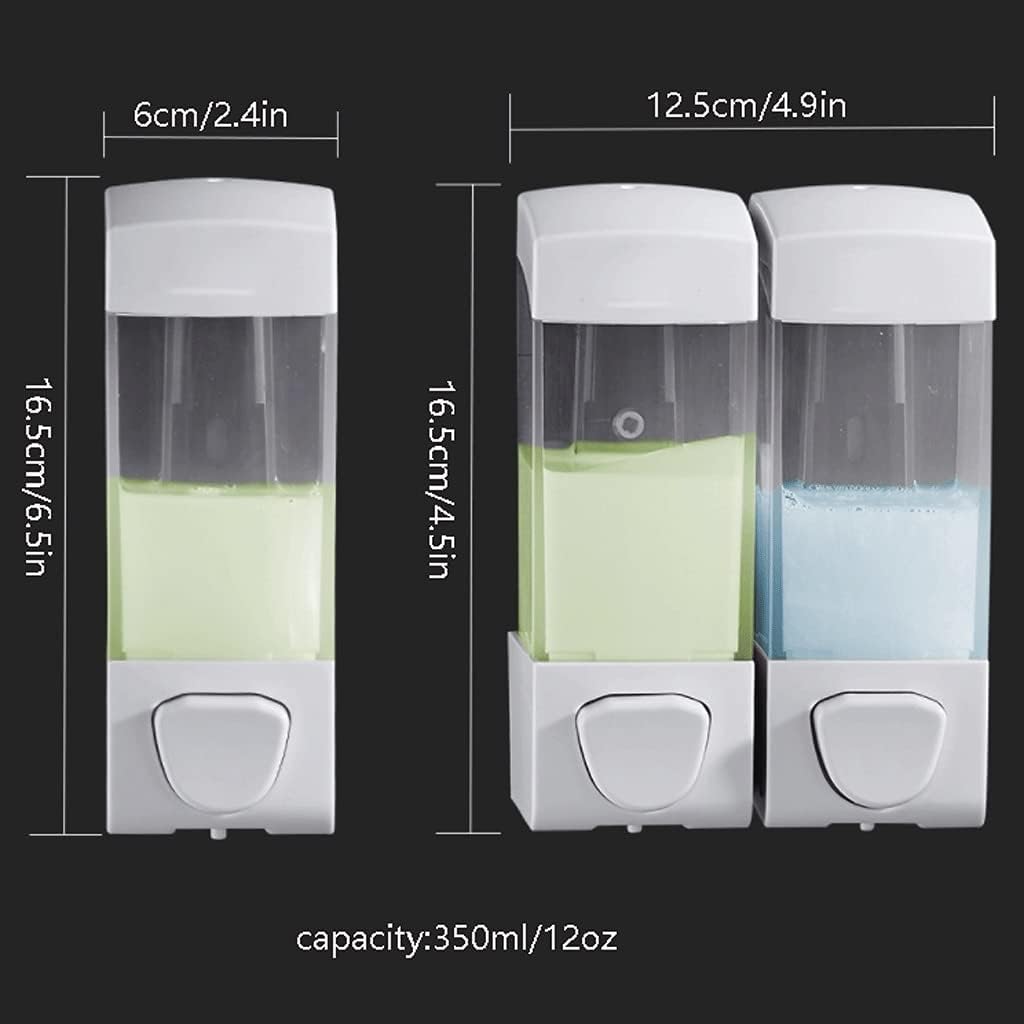 Labor-Saving Wall-Mounted Soap Dispenser for Kitchen Sink Bathroom Press Commercial Refillable White Soap Pump350ml/12oz Fleet-Footed (Color : White, Size : Double)