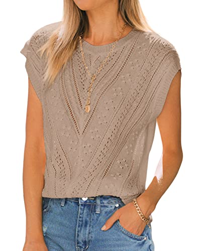 Langwyqu Womens Cap Sleeve Tops Summer Crew Neck...