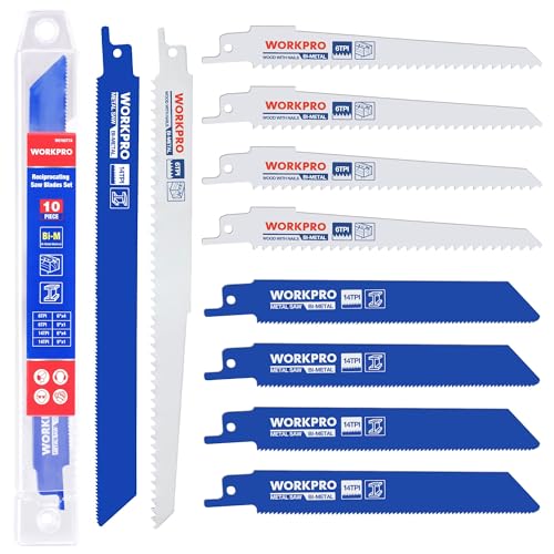 WORKPRO 10-Piece Reciprocating Saw Blades Set (152mm/230mm) | Sabre Saw Blades for Metal/Wood Cutting | Bi-Metal Saw Blades Set with Plastic Storage Box | Compatible with Most Reciprocating Saw 1 WORKPRO 10-Piece Reciprocating Saw Blades Set (152mm/230mm) | Sabre Saw Blades for Metal/Wood Cutting | Bi-Metal Saw Blades Set with Plastic Storage Box | Compatible with Most Reciprocating Saw