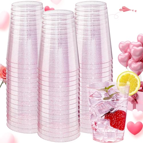 Image of DaYammi 100 Pack 10oz Pink Plastic Cups, Premium Disposable Rose Gold Glitter Plastic Cups for Martini and Cocktail,Disposable Cup with Pink Glitter Perfect for Party Wedding Bridal Shower