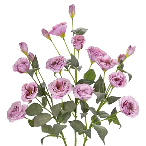 Hollyone 34.5 Inch Purple Artificial Flowers Silk Fake Flower 3Pcs Eustoma Lisianthus Flowers With Long Stem Faux Flowers Arrangement Branch With 4 Heads For Diy Wedding Party Centerpiece Bouquet Table Home Decor cover