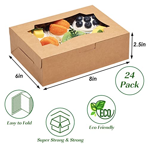 Tomnk 24Pcs 8In Cookie Boxes Bakery Boxes With 3 Style Window 8X6X2.5 ​Inches Pastry Treat Boxes For Chocolate Strawberries, Donuts, Cupcakes, Muffins, Dessert And Party Favor #TOP1