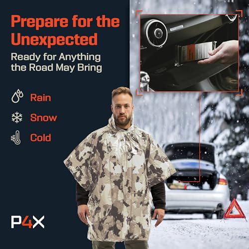 Image of PREPARED4X Emergency Mylar Poncho - Survival Rain Poncho with Hood - Lightweight, Compact, Reusable Emergency Blanket Poncho for Hiking, Camping, Thermal Gear, Car Kit, Outdoors