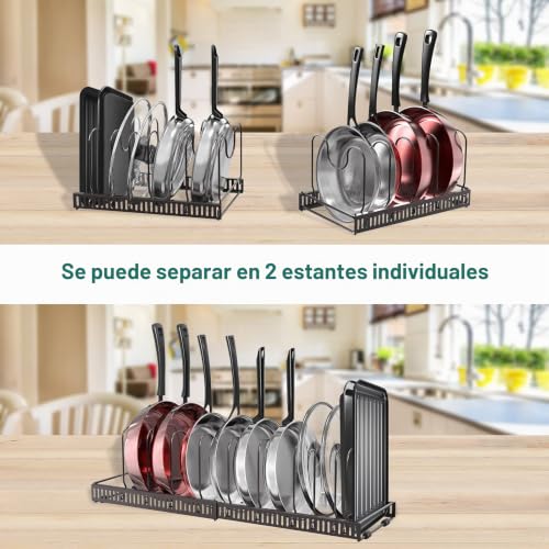 Miniatura 2 de Puricon Organizador De Sartenes, Ollas Y Tapas, Soporte Sartenes Para Armario, 10 Compartimentos Solución De Almacenamiento Flexible Para Espacio Limitado En La Cocina -Marrón