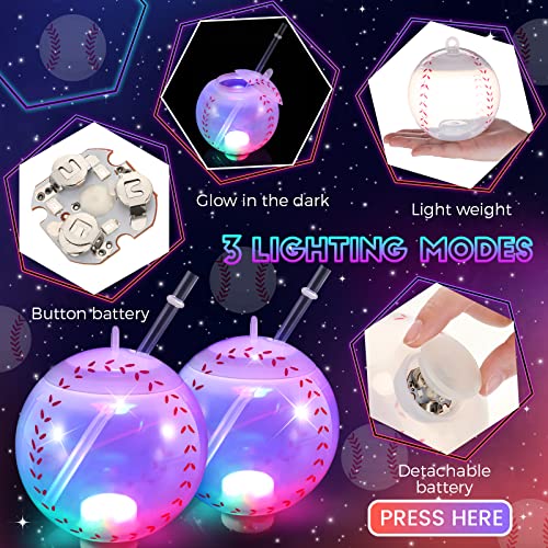 2 Pcs Baseball Party Favors Lighted Baseball Shaped Cups With Lids And Straws 17Oz Plastic Fun Light Up Baseball Drinking Cups For Kids Birthday Sports Party Family Gatherings Decorations Gifts #TOP2