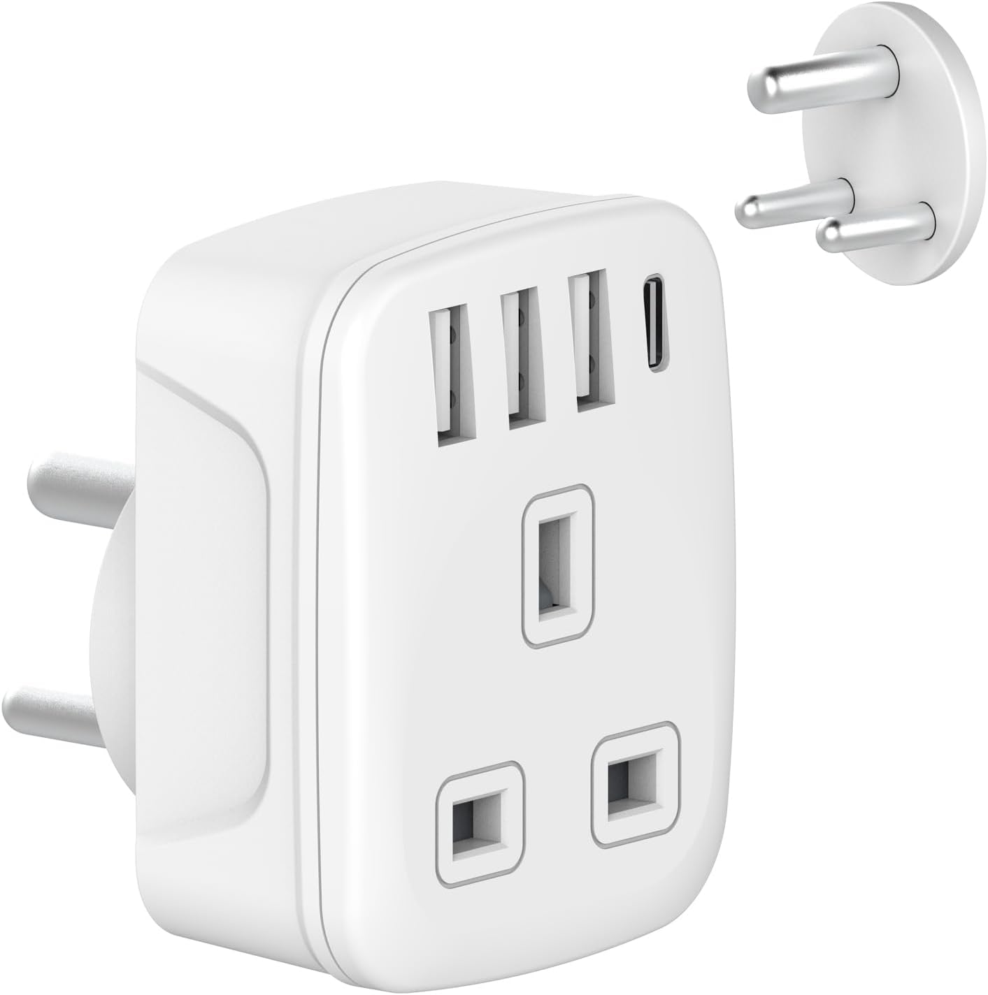 Amoi UK to India Plug Adapter India to UK Plug Adapter Sri Lanka Plug Adapter,- 4 USB Ports 17W USB C Fast Travel Charger, Grounded, For India, Pakistan, Sri Lanka, Yemen (Type D)