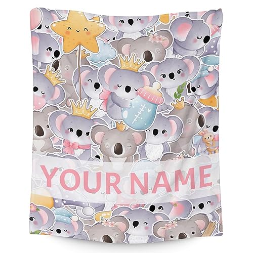 Personalized Koala Blanket Gifts with Name - 30"x40" Cute Throw for Women, Girls - Colorful Soft Fuzzy Blankets for Couch & Office