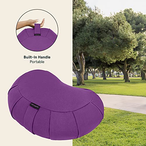 Image of Retrospec Sedona Zafu Meditation Cushion Filled w /Buckwheat Hulls - Yoga Pillow for Meditation Practices - Machine Washable 100% Cotton Cover & Durable Carry Handle Round & Crescent, 1 Ct (Pack of 1)