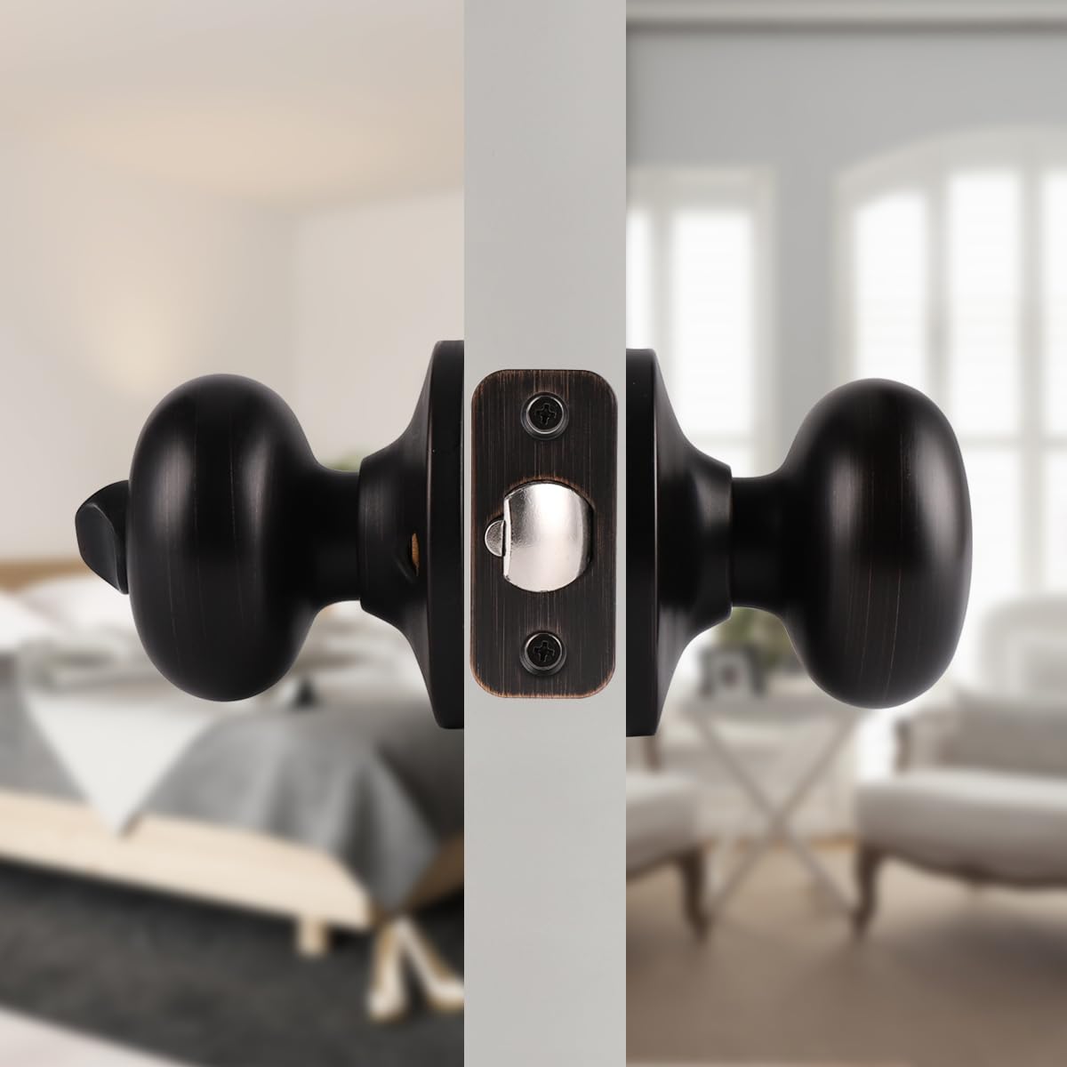 Probrico Paquete de 6 pomos de puerta de entrada con llave igual, modernos pomos redondos para puerta interior/exterior para puerta delantera/dormitorio, manijas de puerta clásicas de bronce aceitado