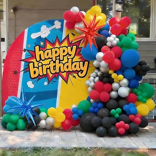 Image of Red Blue Yellow Green Black Balloons, Boy Birthday Video Game Party Balloon
