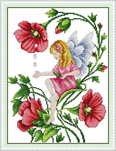 Maydear Cross Stitch Kits Stamped Full Range of Embroidery Starter Kits for Beginners DIY 11CT 3 Strands - Butterfly Fairy 13.8×16.9(inch)