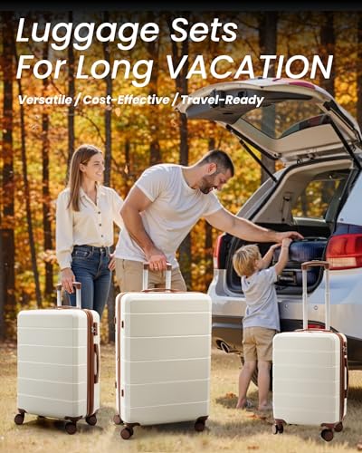 Image of YOETEY Luggage Sets 3 Piece, Expandable Hardshell Suitcase with TSA Lock & Silent Spinner Wheels, Lightweight Hardside Travel Suitcase Set for International Trips (20 /24 /28 in, White)