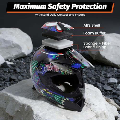 Image of Youth Kids Offroad Gear Combo Helmet Gloves Goggles DOT Motocross Off-Road Racing ATV Dirt Bike Protector (#1, M)