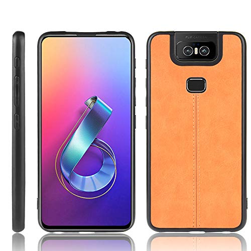 Jiajihua Hülle Kompatibel mit Asus Zenfone 6 ZS630KL,Kompatibel mit Asus Zenfone 6 2019 / Zenfone 6z [PU-Ledertextur][PU+PC+TPU] 3 in 1 Kameraschutzhülle Brown