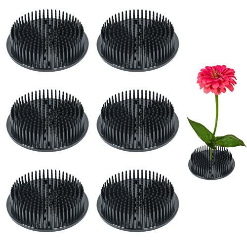 Worldity 6 Pirces Flower Frog, 2.55" Plastic Flower Pins, Flower Frogs For Arrangements With 3 Mini Suction Cups For Plant Fixation, Flower Arrangement, Flower Decoration, Black #TOP21