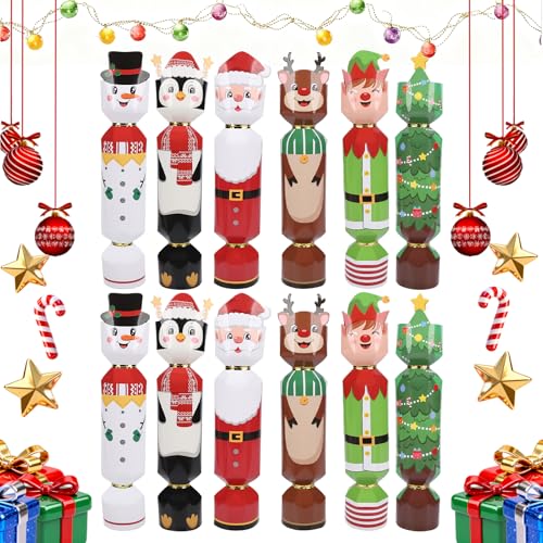 24 Piezas Crackers de Navidad Granel, SilverChry Christmas Crackers Set No Snap, Cajas de Plegables de Papel Navidad, Cajas de Papel para Dulces, Decoración de Mesa para Fiesta de Navidad