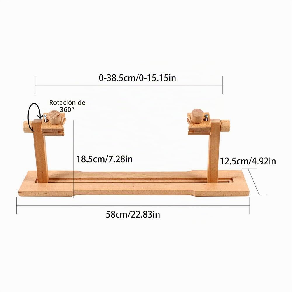 Soporte de bordado giratorio para mesa de punto de cruz, marco de madera ajustable, para diferentes especificaciones de bordado elástico, de 0 cm a 38,5 cm