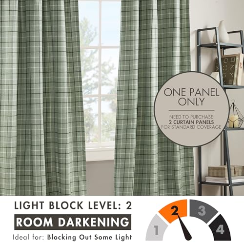 Image of Madison Park Anaheim Cabin Plaid Curtain Window, Thermal Insulated Fleece Lining, Living Room Decor Room Darkening Drape for Bedroom, 1-Single Panel Pack, 50x95, Rod Pocket & Back Tab, Green