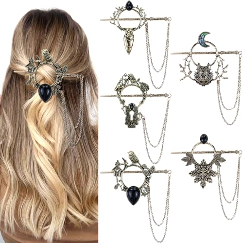 inSowni 5 Pieces Unique Vintage Bronze Metal Celtic Hairpins Retro Hair Sticks Minimalist Hair Forks Accessories for Women Girls