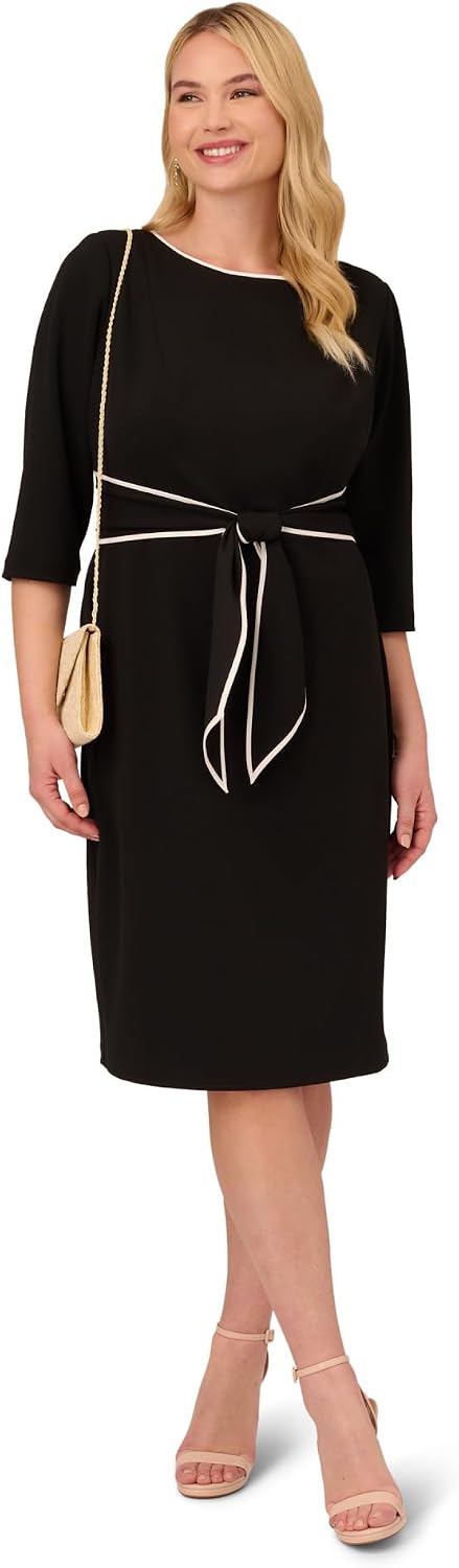 Adrianna Papell Tipped Crepe Tie Dress