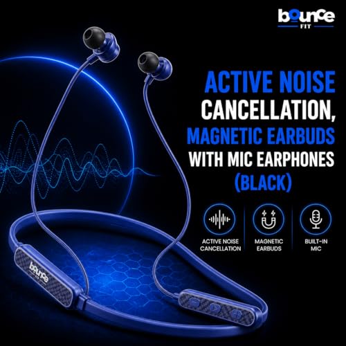 Image of Bouncefit Sonic 144 Bluetooth Wireless Neckband, 35H Continuous Playback Battery, Deep Bass, Stereo Sound, HD Calls, Type C Fast Charging, Rich Audio, Bluetooth Neckband with Mic Earphones (Blue)