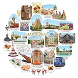 Navy Peony Beloved Barcelona トラベルステッカー(28枚) – グワッシュスタイル、スペイン語、都市をテーマにした旅行デカール 荷物、ノートパソコン、タンブラー用