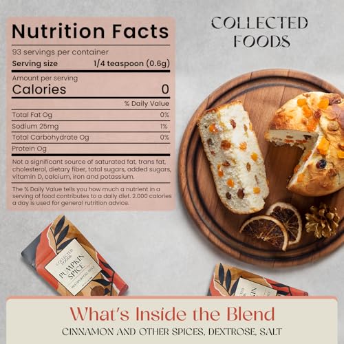 Collected Foods Premium Pumpkin Spice Blend - Non-GMO Fall Seasoning Containing Ground Cinnamon, Nutmeg, Ginger, Cloves and Allspice - Perfect for Baking, Pies, Cooking, Coffee, Desserts and more, 2oz