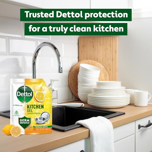 Image of Dettol Dishwash liquid and Kitchen Gel || Cuts Tough Grease || Remove germs || Lemon Fragrance ||1500ml (Refill Pack)