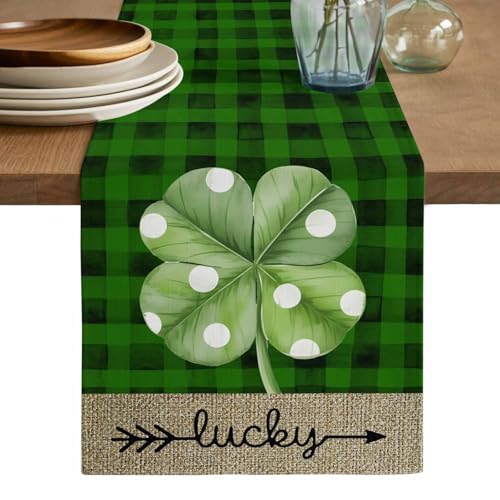Saint Patrick's Day Table Runner, Washable Cotton Linen Table Runners