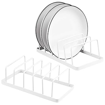 MNH ART Square Plate Rack/Dish Stand/Utensil Rack/Lid Holder for Kitchen 5 Section (Metal, Pack of 2 White)