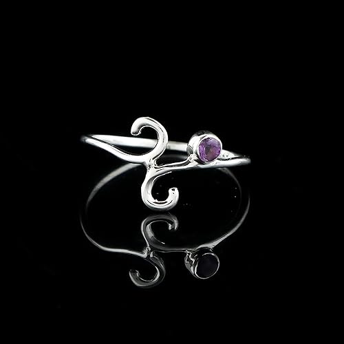 Miniatura 5 de Anillo de plata de ley 925 maciza con piedra de amatista auténtica, joyería de diseño, anillo de piedras preciosas, cristales curativos, cumpleaños