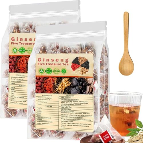 50Bags Kidney Tea Formula Ginseng Six Treasure Tea - Natural OrganicGinseng TeaBags, Ginseng& Mulberry HerbalTea for Men Women(2Pcs/40bag)