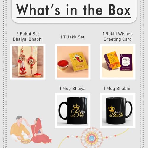Image of CraftVatika Rakhi Gift Combo for Brother Bhaiya and Bhabhi | Bhaiya Bhabhi Couple Rakhi Set of 2 with Mug Gift for Brother | Premium Kundan Lumba for | Rakshabandhan