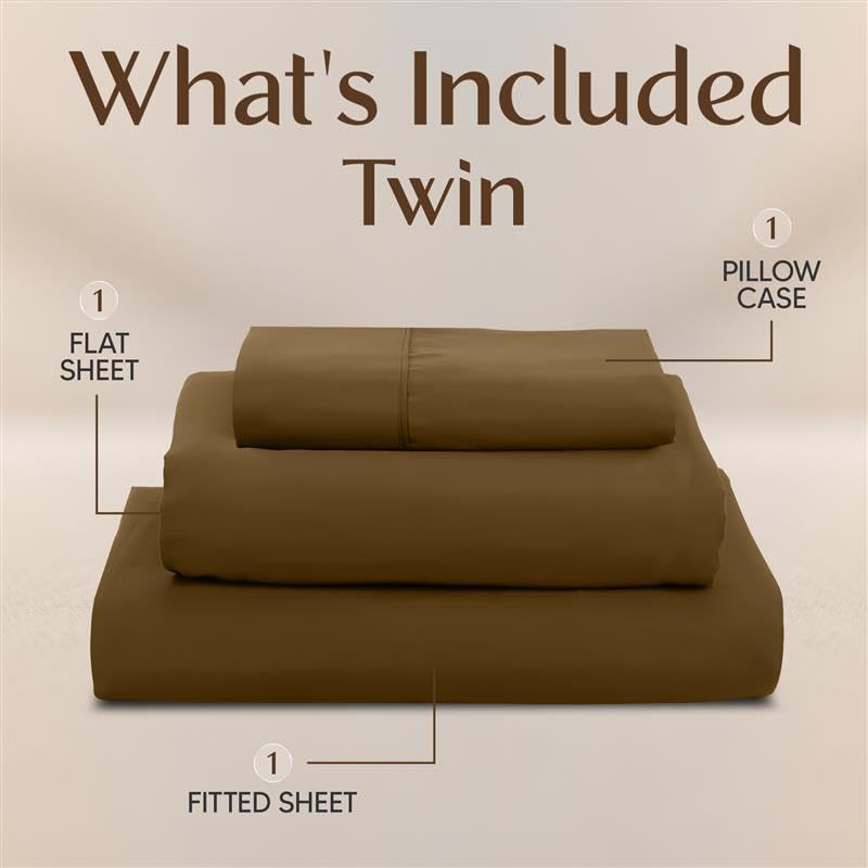 Image of Utopia Bedding Twin Sheet Set - 3 Piece Bed Sheets for Twin Size Bed, Soft and Breathable Microfiber, Includes 1 Fitted Sheet, 1 Flat Sheet and 1 Pillowcase - Oeko Tex (Mocha)