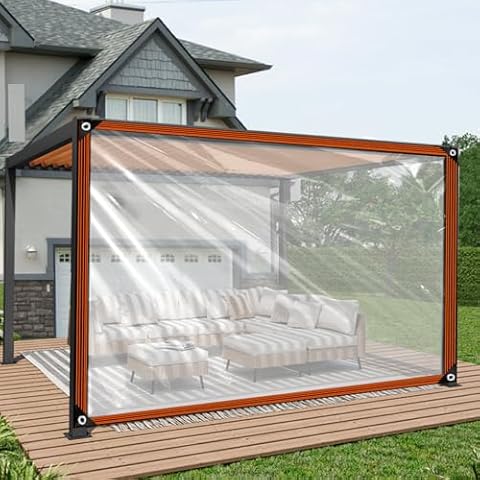 Clear Tarp - Heavy Duty Waterproof 10x12ft Clear Plastic Tarp with Grommets Transparent Vinyl Tarp Outdoor Garden Rainproof Tarpaulin for Greenhouse Plant Patio Roofs Porch Chicken Coop Cover