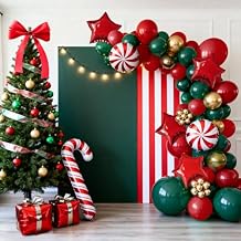 HOUSE OF PARTY Christmas Balloon Arch Kit - Red and Green Christmas Balloons with Candy Cane Foil Balloons, Star | Foil Balloons for Xmas Party Decorations