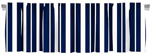Miniatura 2 de Cenefa de cortina opaca con bolsillo para cortinero a rayas azul marino y blanco, para decoración de cocina, dormitorio, 52 x 18 pulgadas, azul