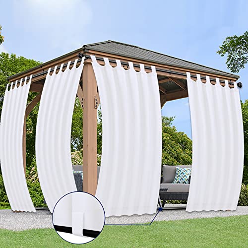 PureFit Outdoor Curtains for Detachable Sticky Tab Top Patio Waterproof/Weatherproof, UV and Fade Resistant Outside Curtains for Gazebo, Porch, Pergola, Privacy Curtain, 54 x 108 inch, 2 Panels, White