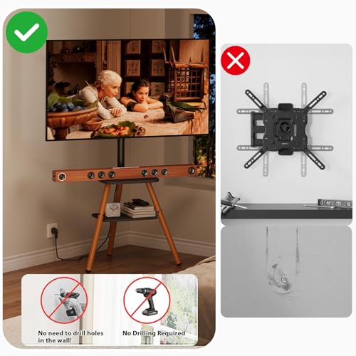 Tripod Easel TV Stand for 23-65 Inch TVs, Floor TV Stand with 2 Shelves and Cable Management for Bedroom/Living Room, Holds up to 80 lbs Adjustable Height Max VESA 400x400mm by Jautokerdar - Used condition - Image 7